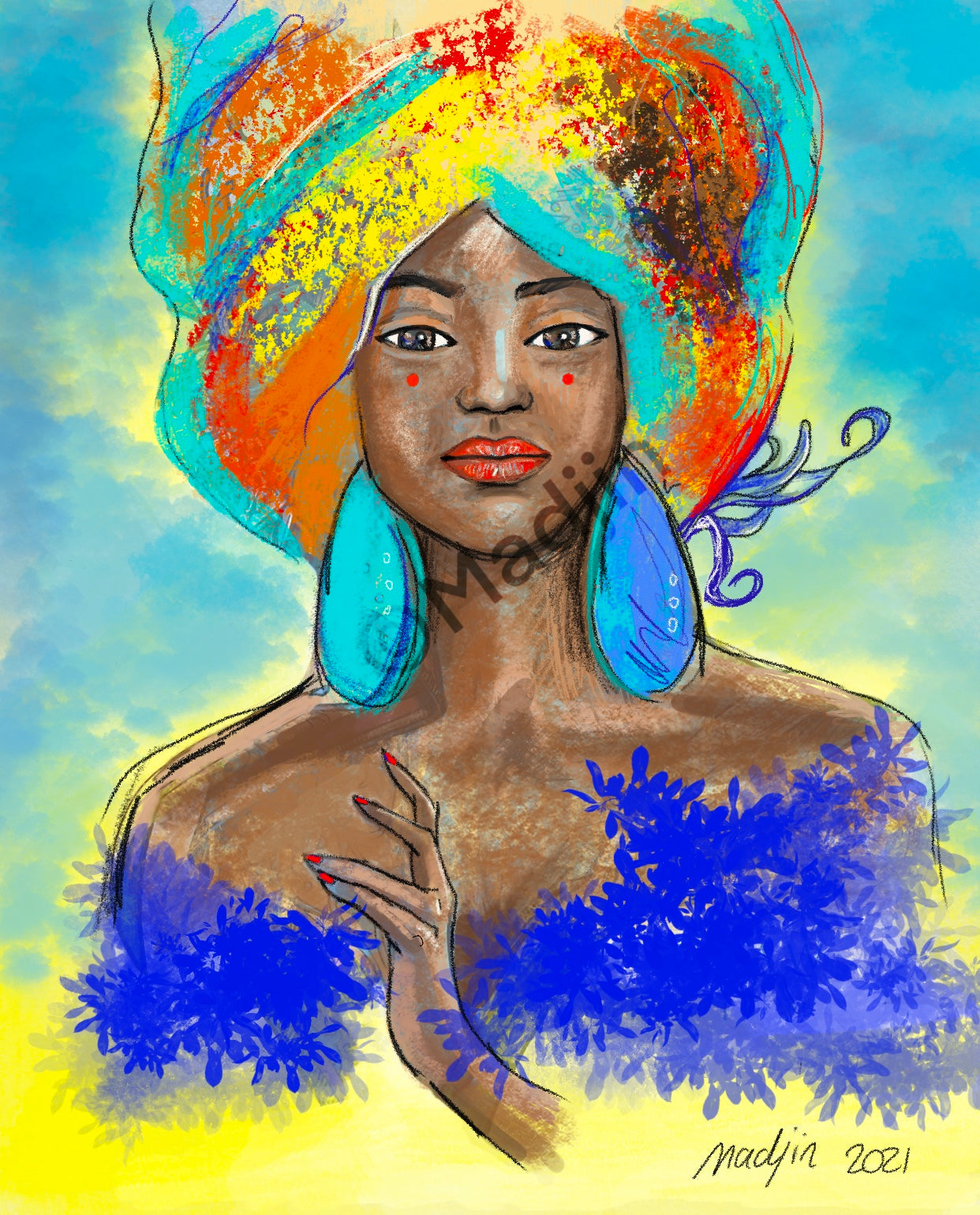 Femme mer illustrée, Illustration numérique