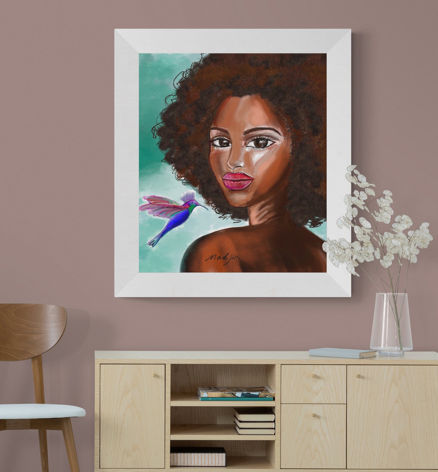 Femme colibri illustrée, Illustration numérique