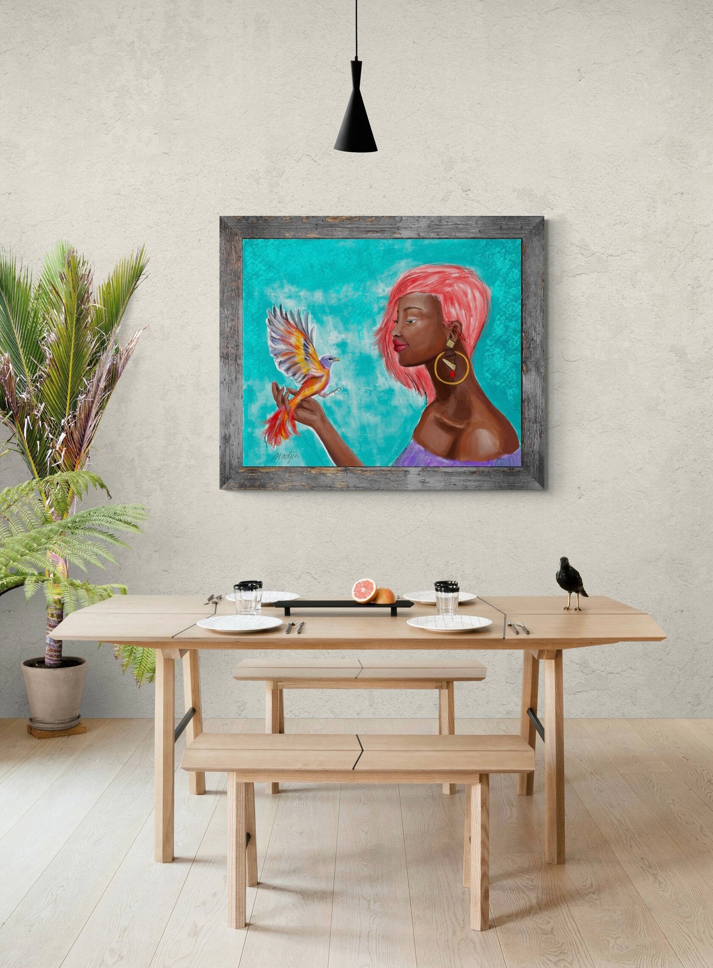 Douce envolée illustrée en rouge, Illustration numérique