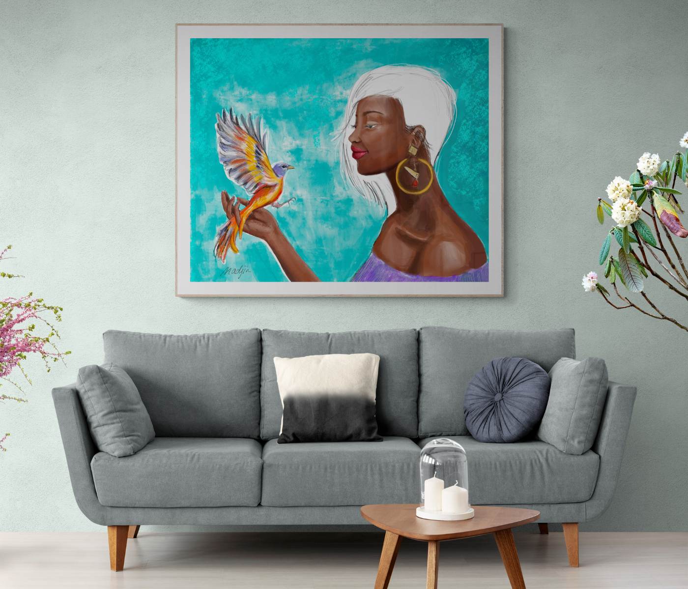 Douce envolée illustrée en blanc, Illustration numérique